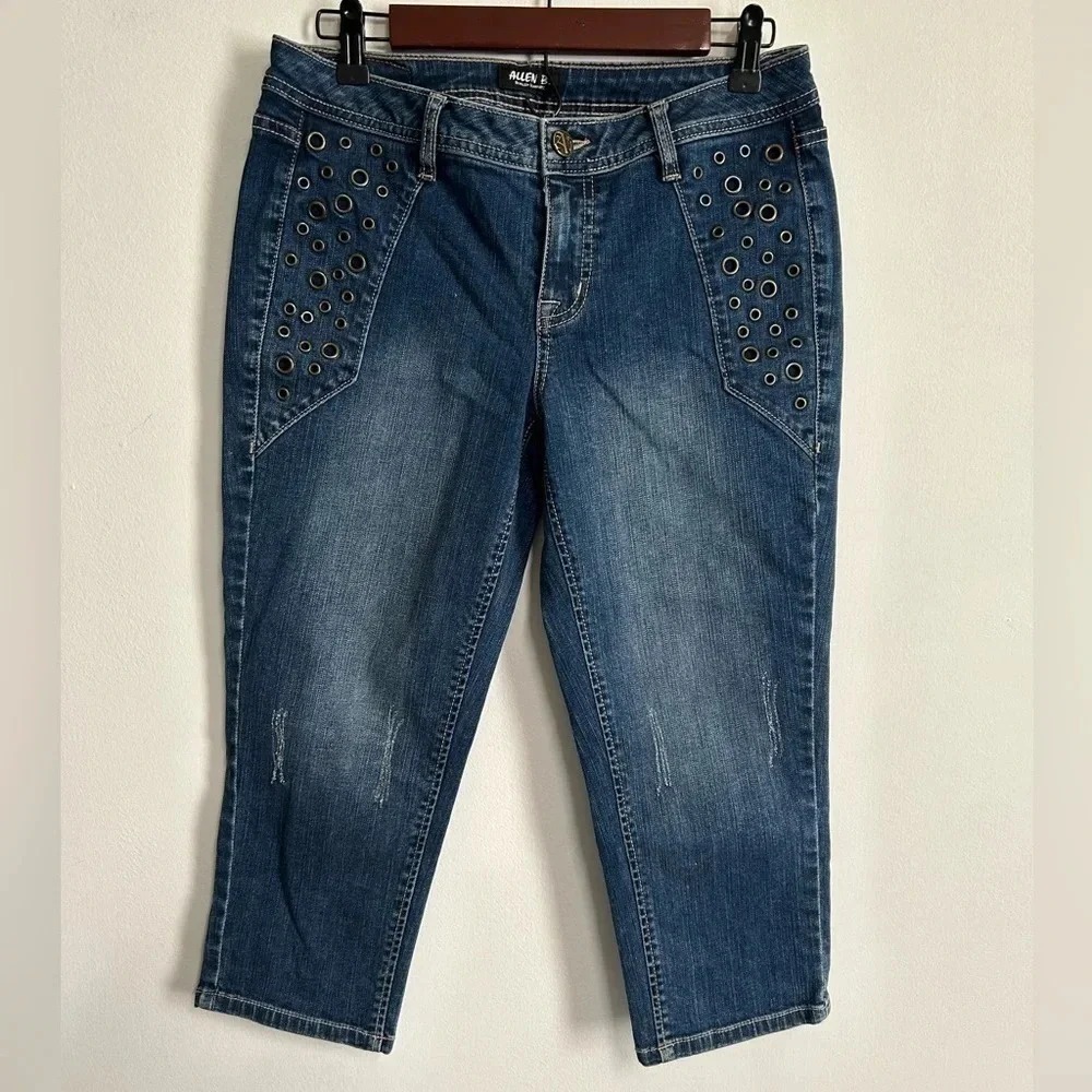 Allen B Allen Schwartz Women 6 Cropped Jeans Mid Rise Y2K Grunge Gothic Punk Emo